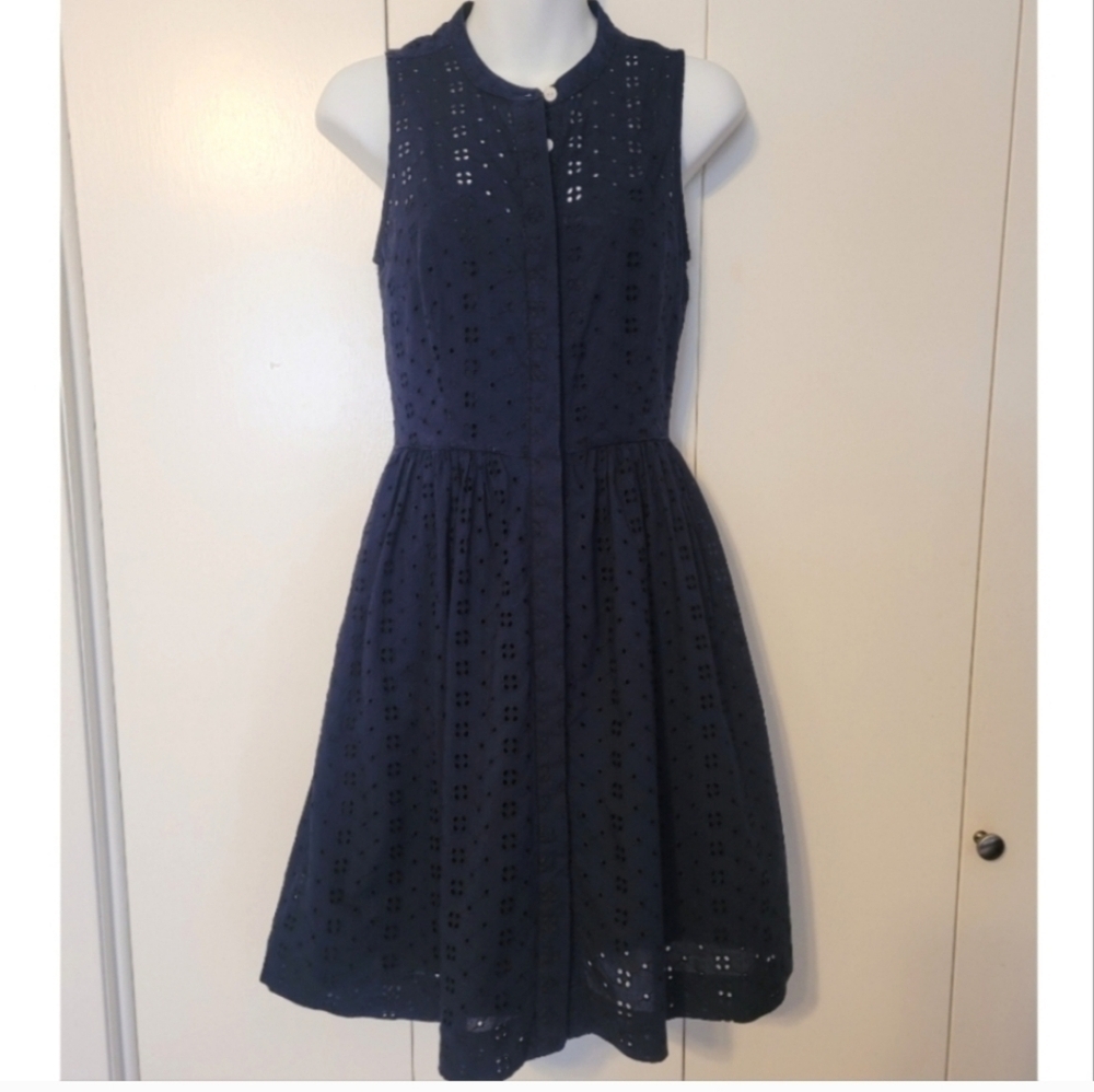 J. Crew Factory Navy Blue Eyelet Lace Sleevless Shirt Dress XXSMALL - Picture 7 of 15